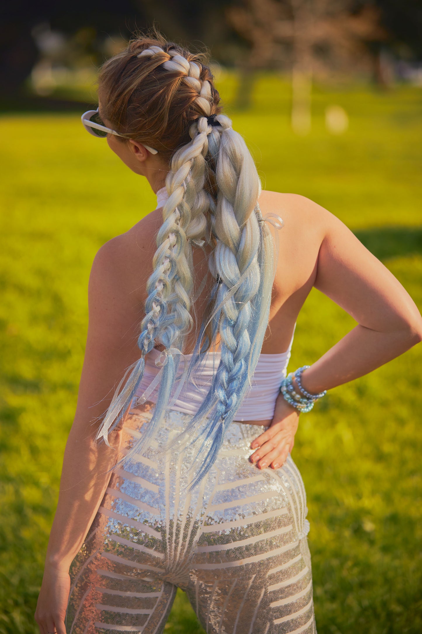 Elsa: One Platinum, Silver, and Light Blue Rave Braid Bundle