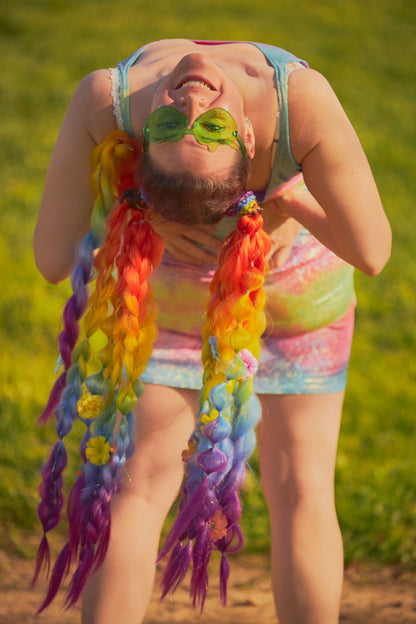 Rae: Two Rainbow Floral Rave Braid Bundles