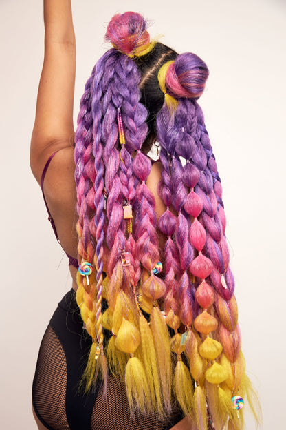 Candy: Two Purple, Pink, and Yellow Rave Braid Bundles