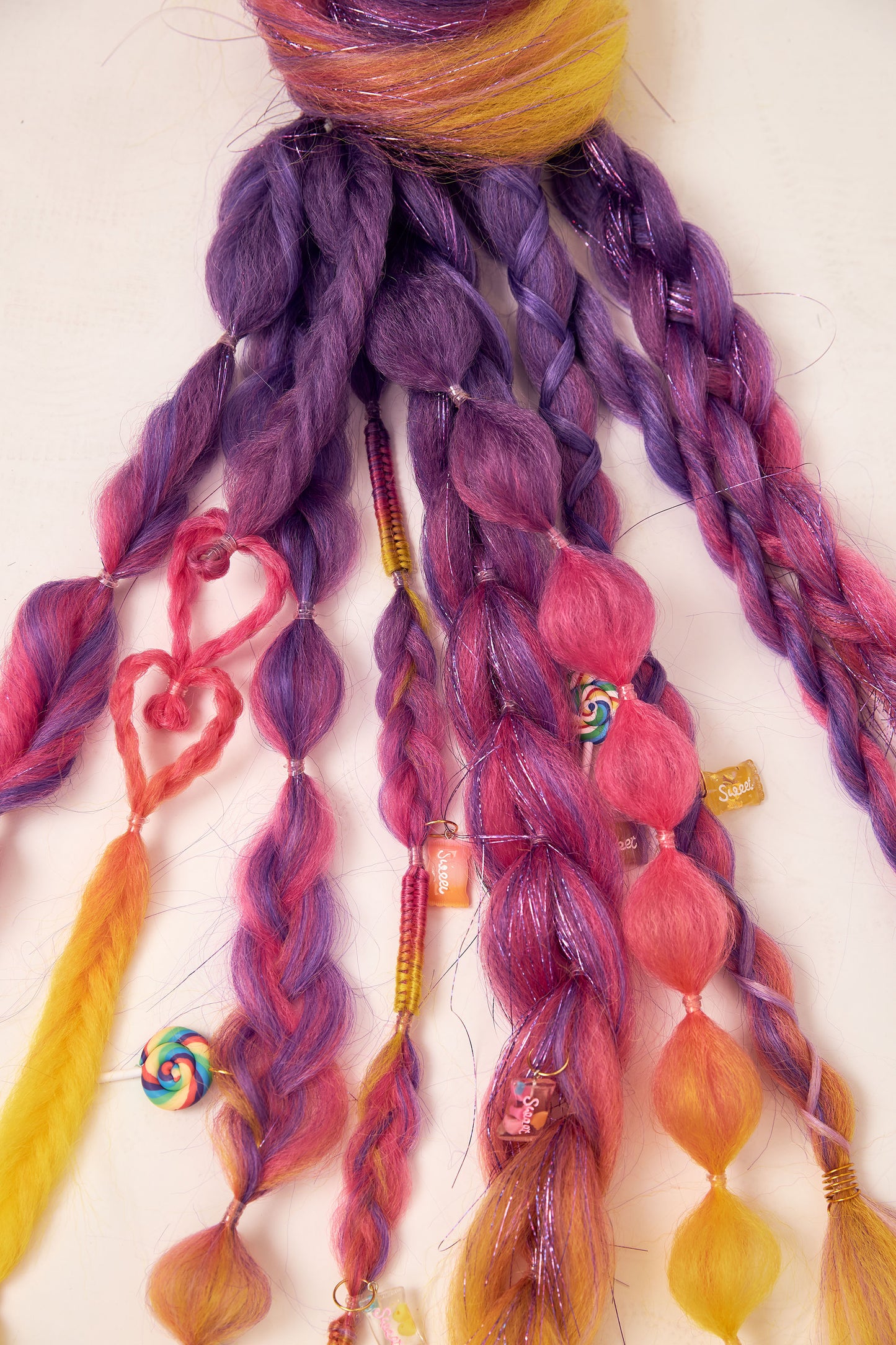 Candy: Two Purple, Pink, and Yellow Rave Braid Bundles