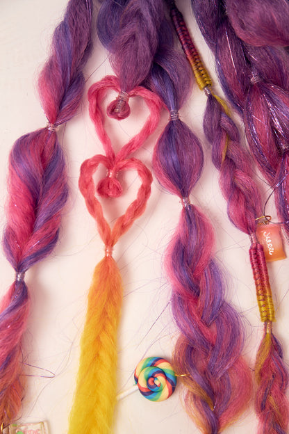 Candy: Two Purple, Pink, and Yellow Rave Braid Bundles